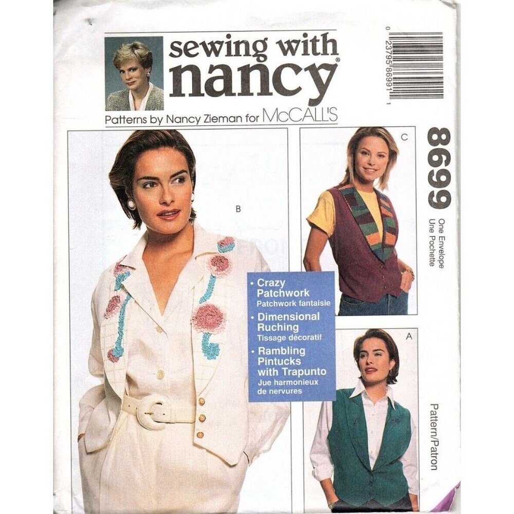 McCall's 8699 Misses S to XL Vintage Vest Uncut Sewing Pattern 1997 New